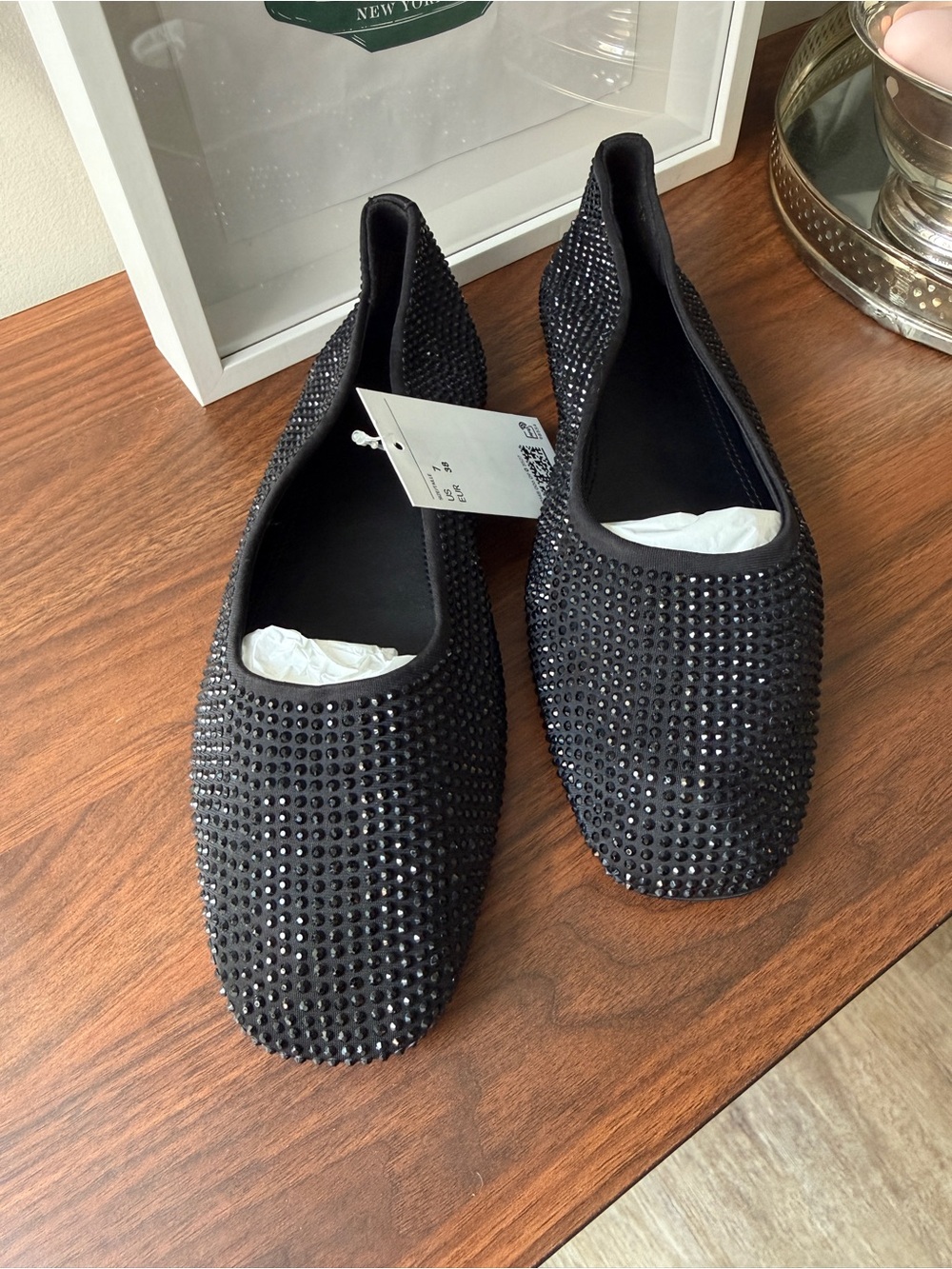 H&M crystal square toe flats - NWT! 38